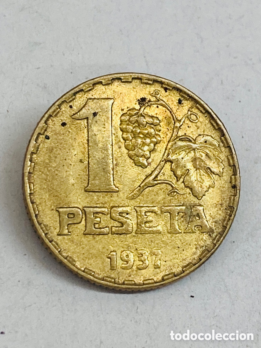 Monedas Rep&uacute;blica: Moneda de una pesetas 1937 - Foto 1