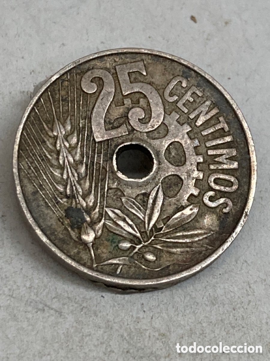 Monedas Rep&uacute;blica: Moneda de 25 c&eacute;ntimos 1934 - Foto 2