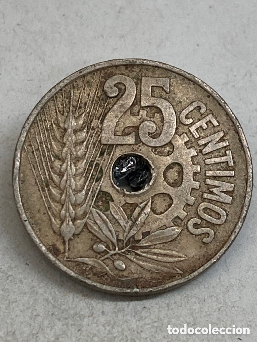 Monedas Rep&uacute;blica: Moneda de veinticinco c&eacute;ntimos 1934 - Foto 2