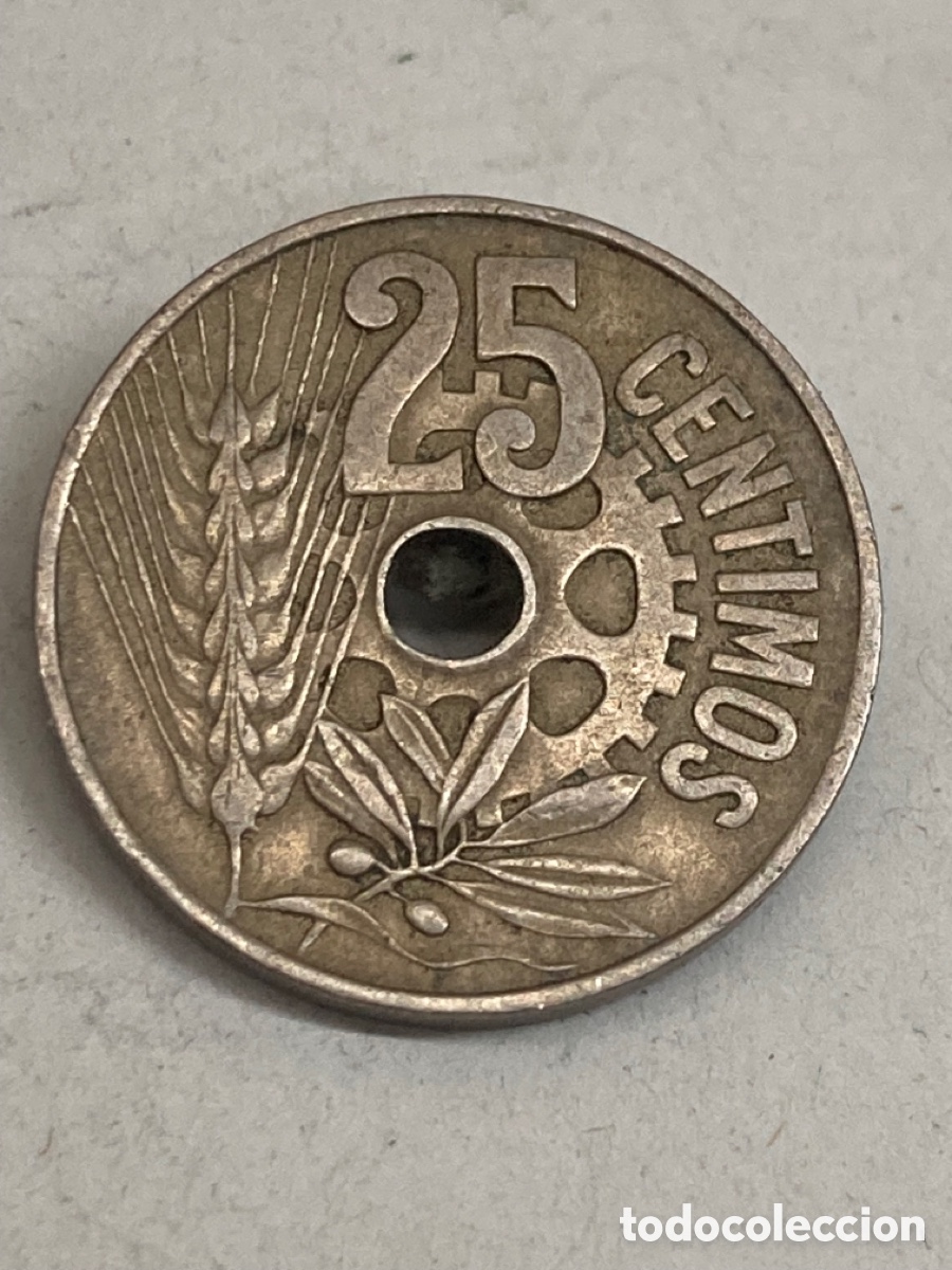 Monedas Rep&uacute;blica: Moneda de veinticinco c&eacute;ntimos 1934 - Foto 2