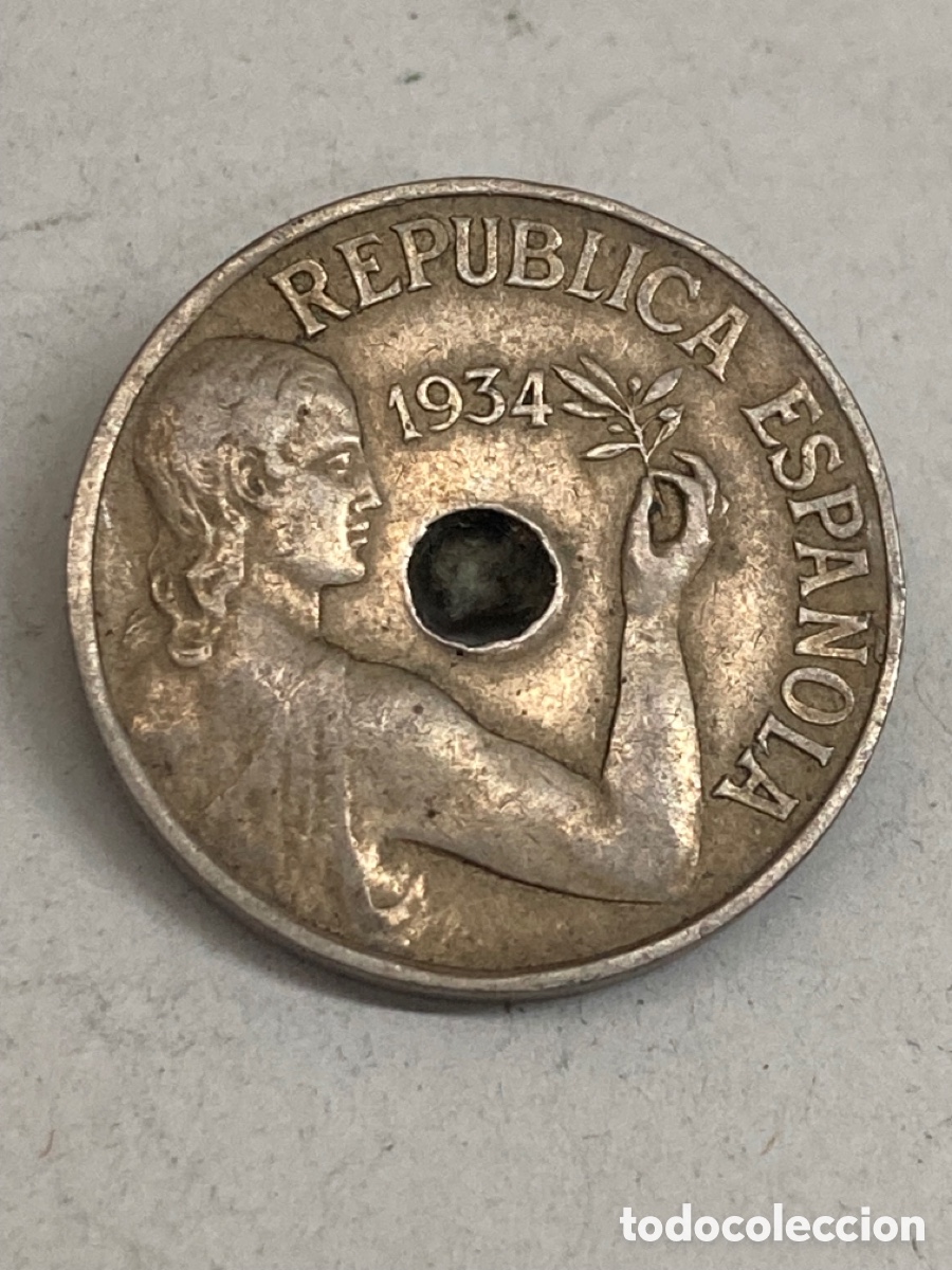 Monedas Rep&uacute;blica: Moneda de veinticinco c&eacute;ntimos 1934 - Foto 1