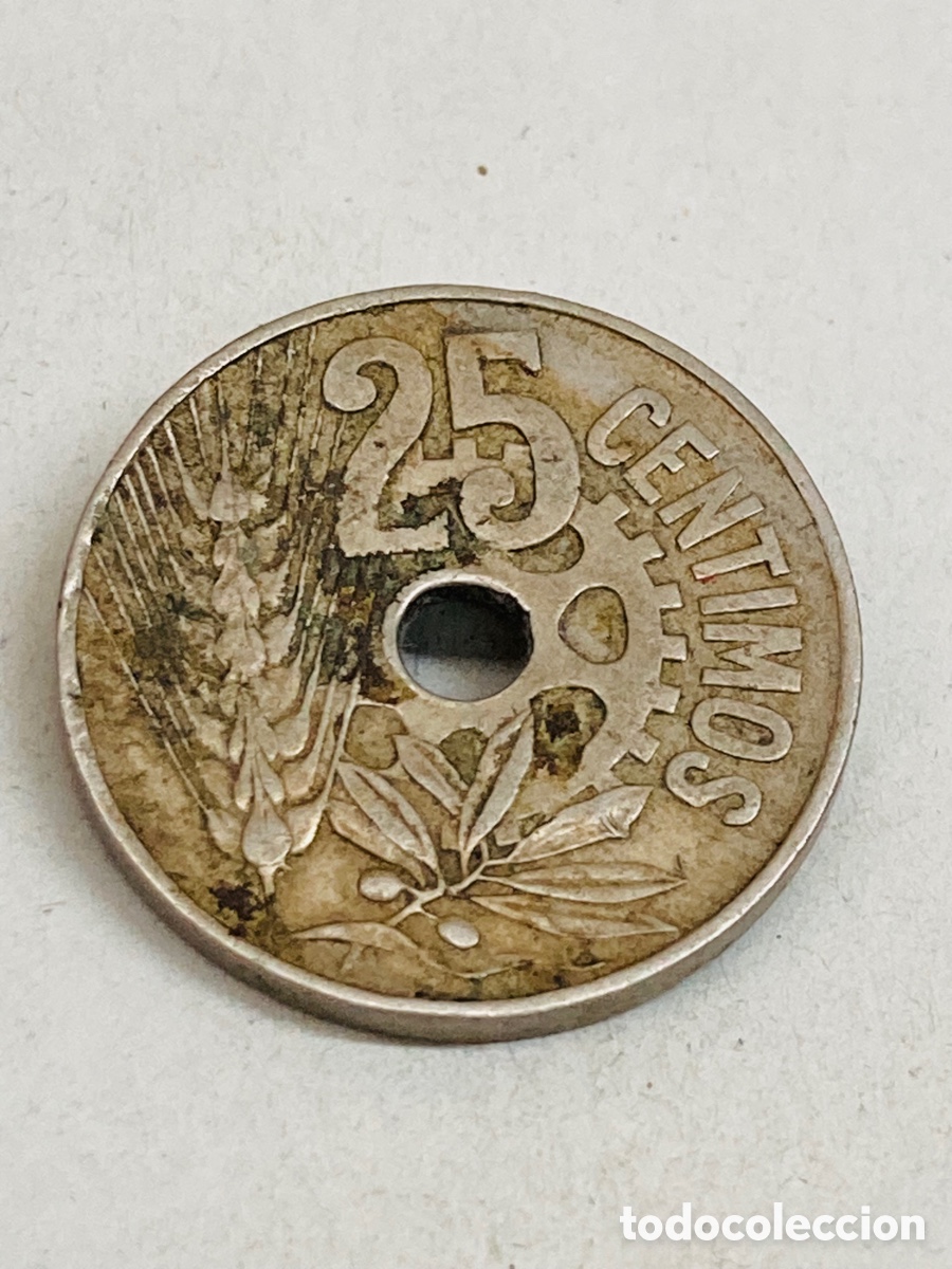 Monedas Rep&uacute;blica: Moneda de 25 c&eacute;ntimos 1934 - Foto 2