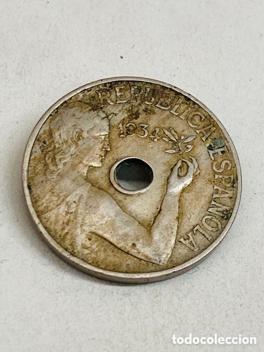 Monedas Rep&uacute;blica: Moneda de 25 c&eacute;ntimos 1934 - Foto 1