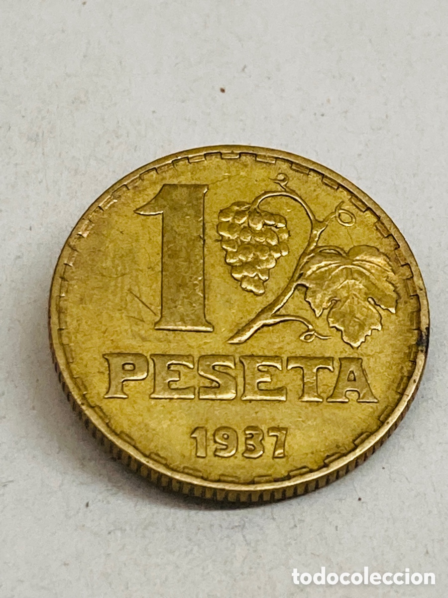 Monedas Rep&uacute;blica: Moneda de una peseta 1937 - Foto 1