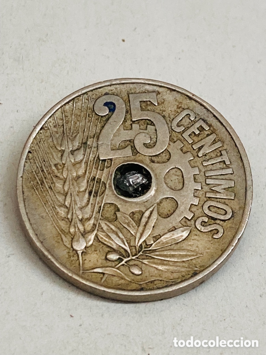 Monedas Rep&uacute;blica: Moneda de veinticinco c&eacute;ntimos 1934 - Foto 2
