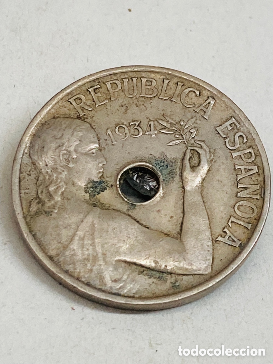 Monedas Rep&uacute;blica: Moneda de veinticinco c&eacute;ntimos 1934 - Foto 1