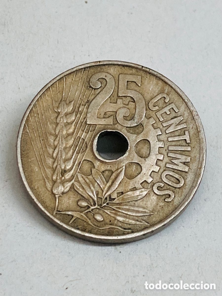 Monedas Rep&uacute;blica: Moneda de 25 c&eacute;ntimos 1934 - Foto 1