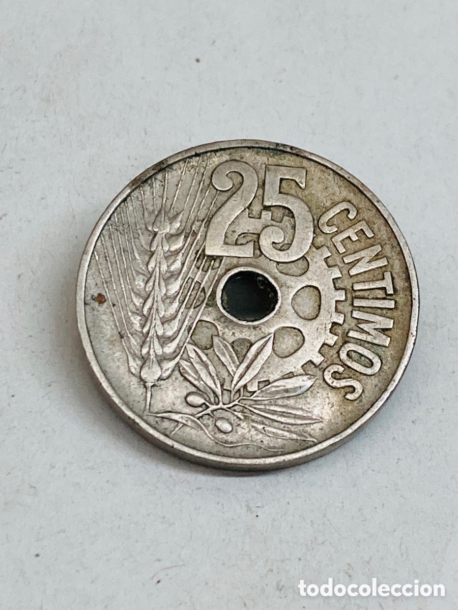 Monedas Rep&uacute;blica: Moneda de veinticinco c&eacute;ntimos 1934 - Foto 2