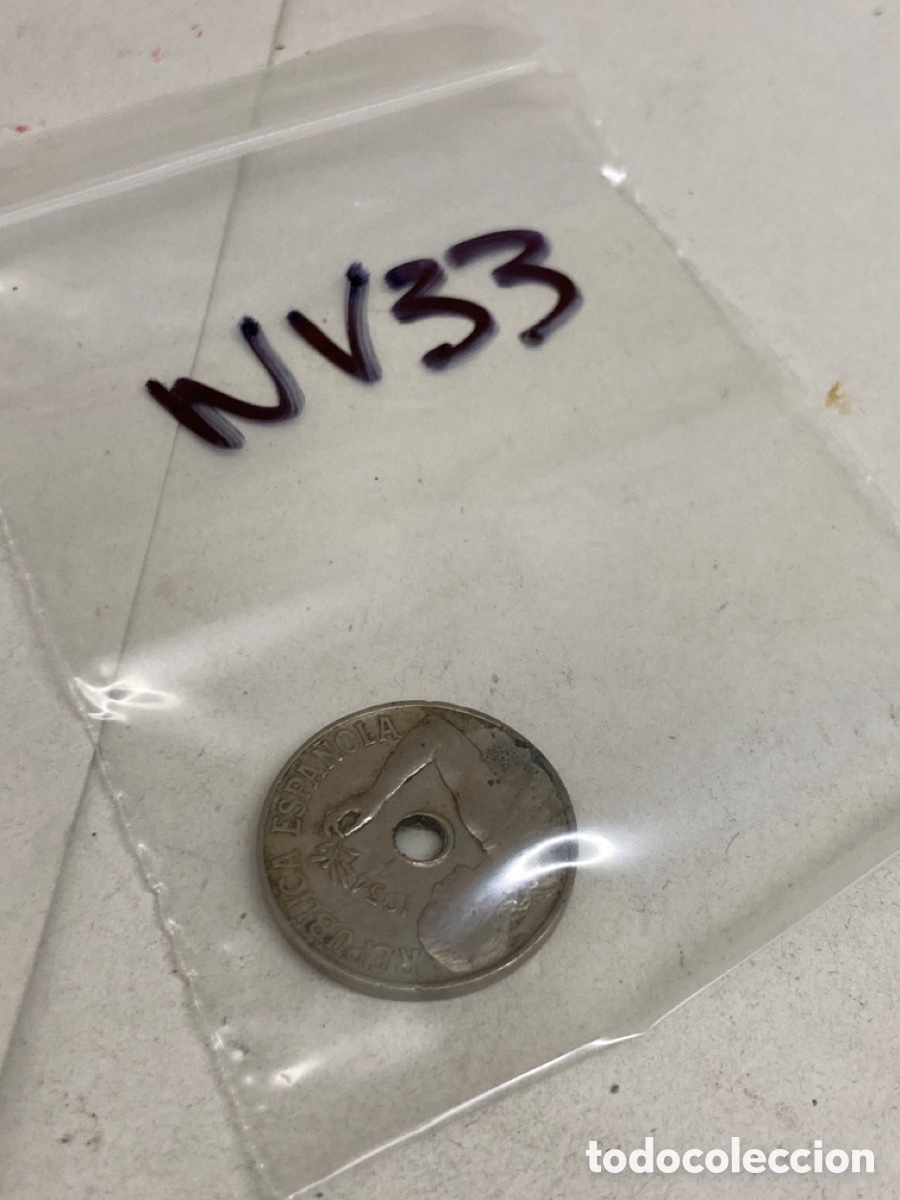 Monedas Rep&uacute;blica: Moneda de veinticinco c&eacute;ntimos 1934 - Foto 3