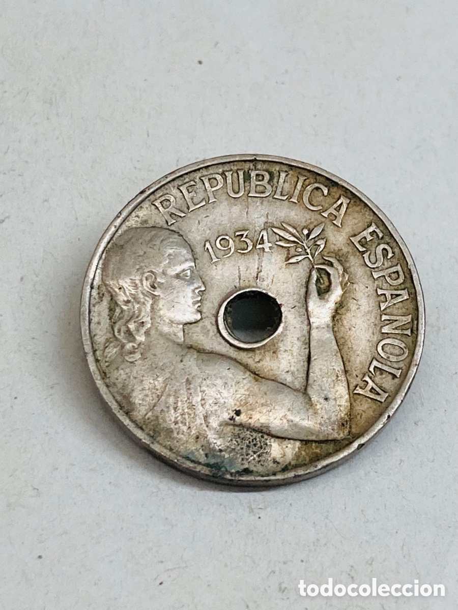 Monedas Rep&uacute;blica: Moneda de veinticinco c&eacute;ntimos 1934 - Foto 1