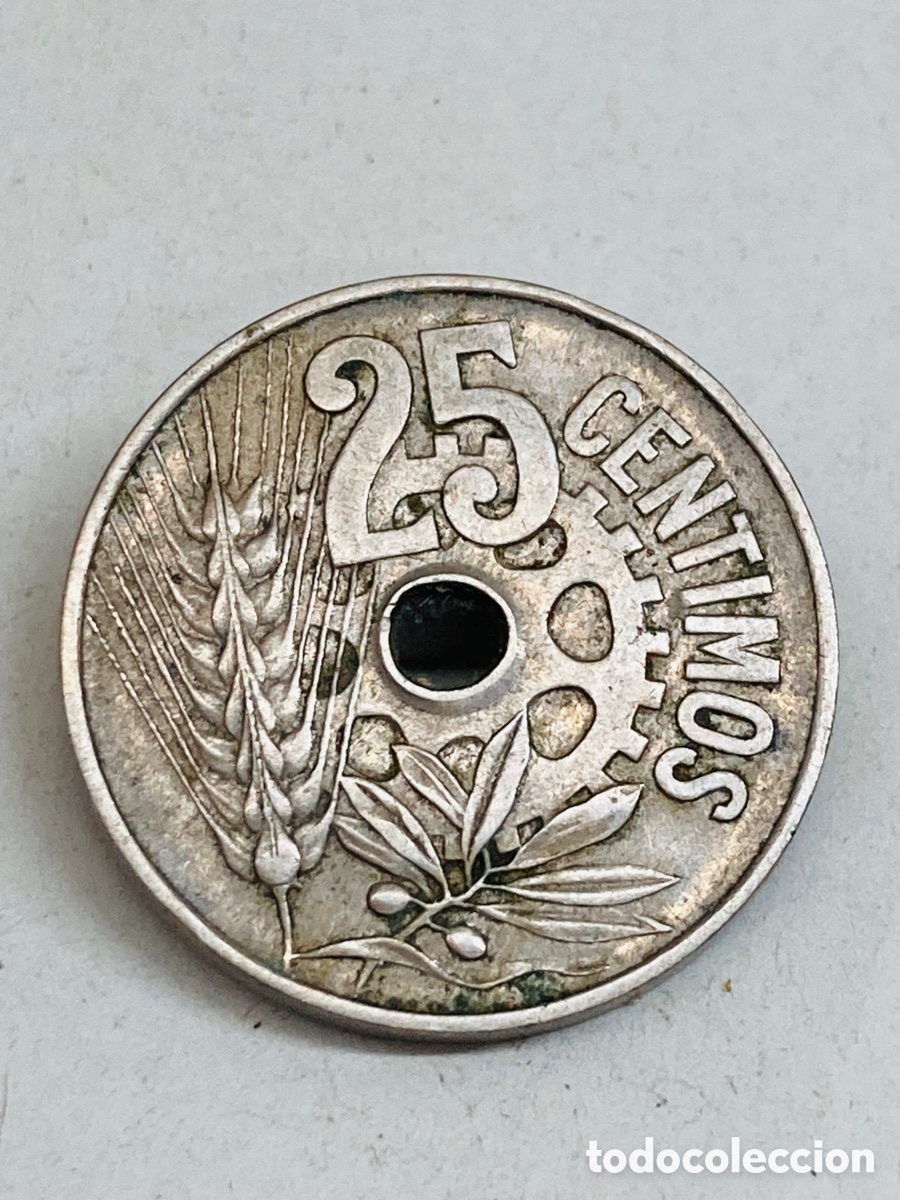 Monedas Rep&uacute;blica: Moneda de veinticinco c&eacute;ntimos 1934 - Foto 2