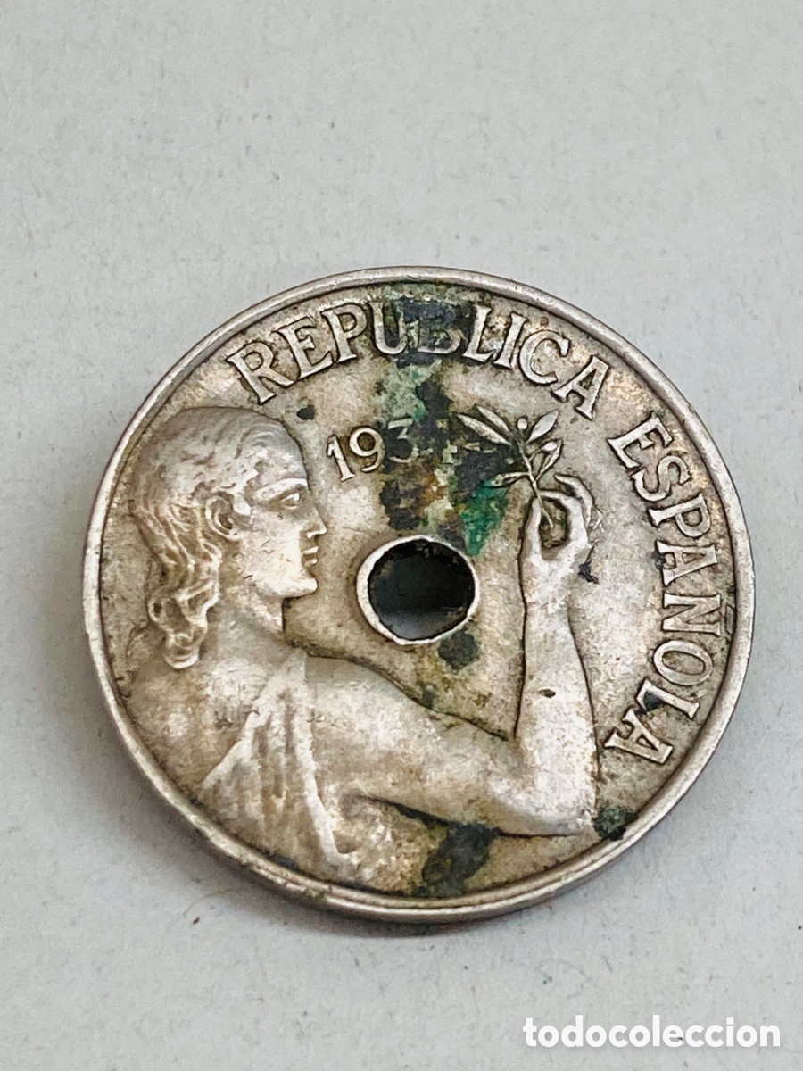 Monedas Rep&uacute;blica: Moneda de veinticinco c&eacute;ntimos 1934 - Foto 1