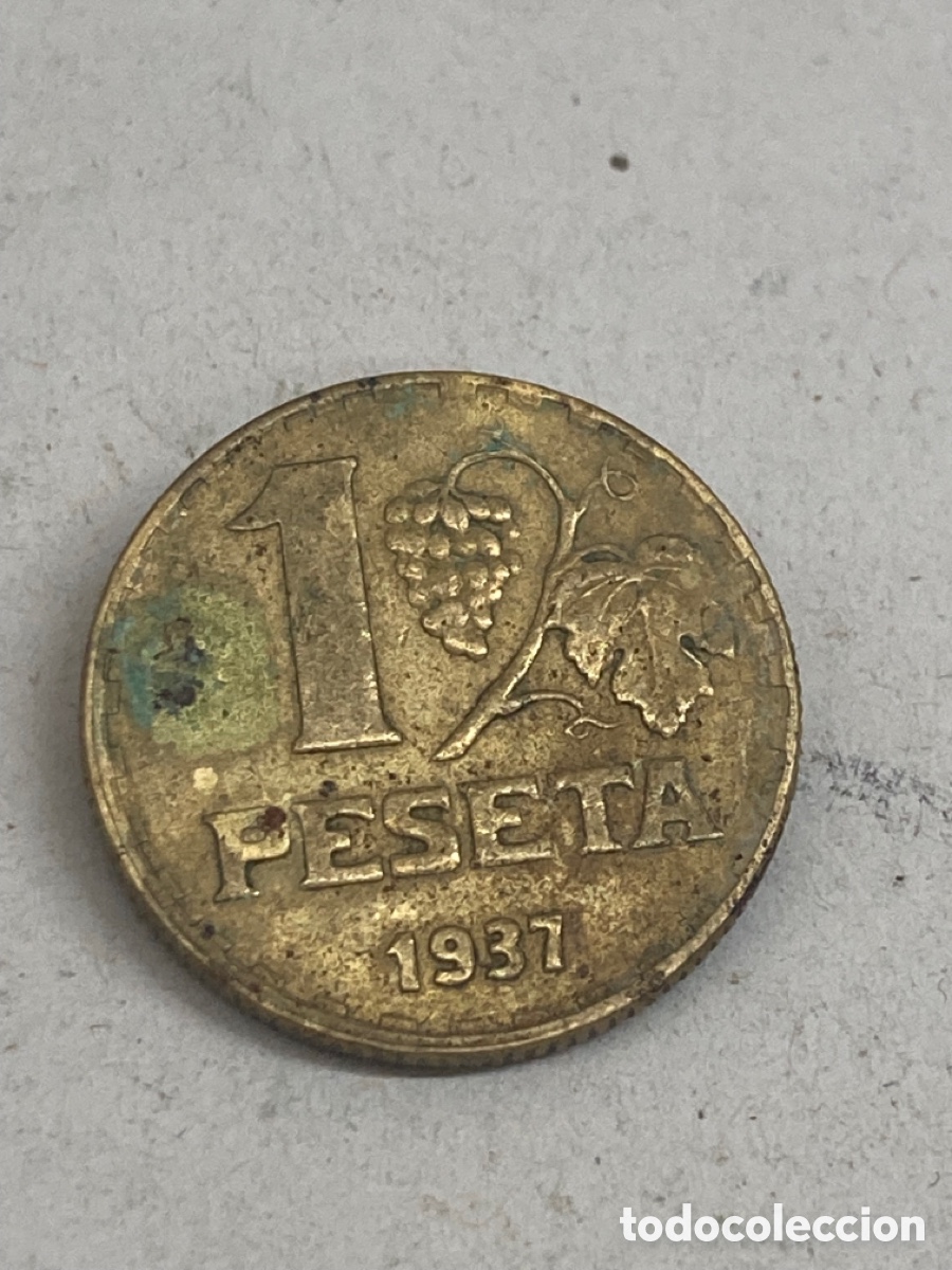 Monedas Rep&uacute;blica: Moneda de una peseta 1937 - Foto 1