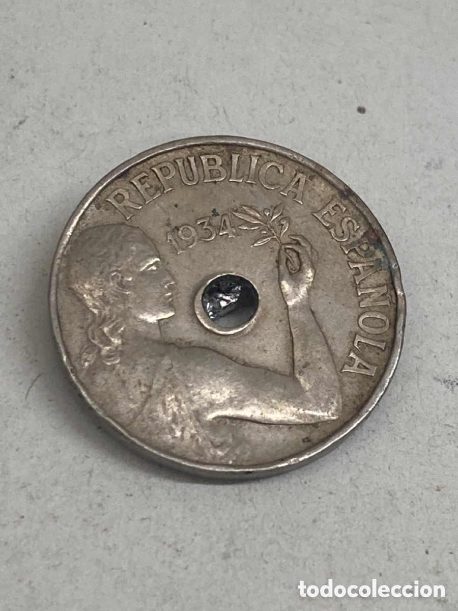 Monedas Rep&uacute;blica: Moneda de veinticinco c&eacute;ntimos 1934 - Foto 2