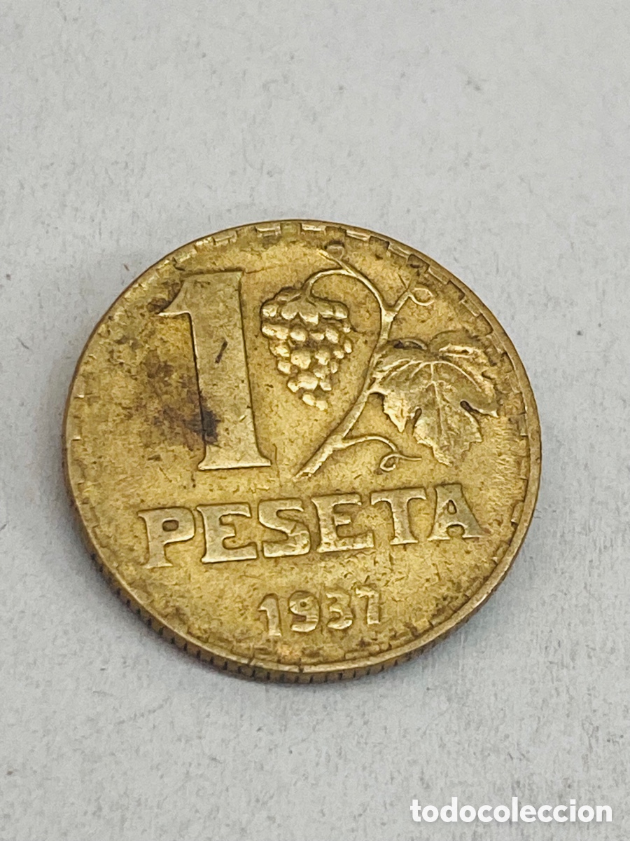 Monedas Rep&uacute;blica: Moneda de una peseta 1937 - Foto 1