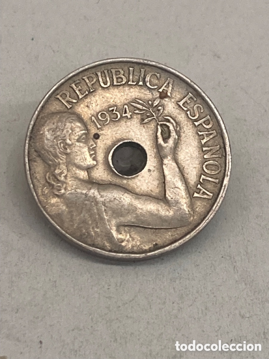 Monedas Rep&uacute;blica: Moneda de veinticinco c&eacute;ntimos 1934 - Foto 1