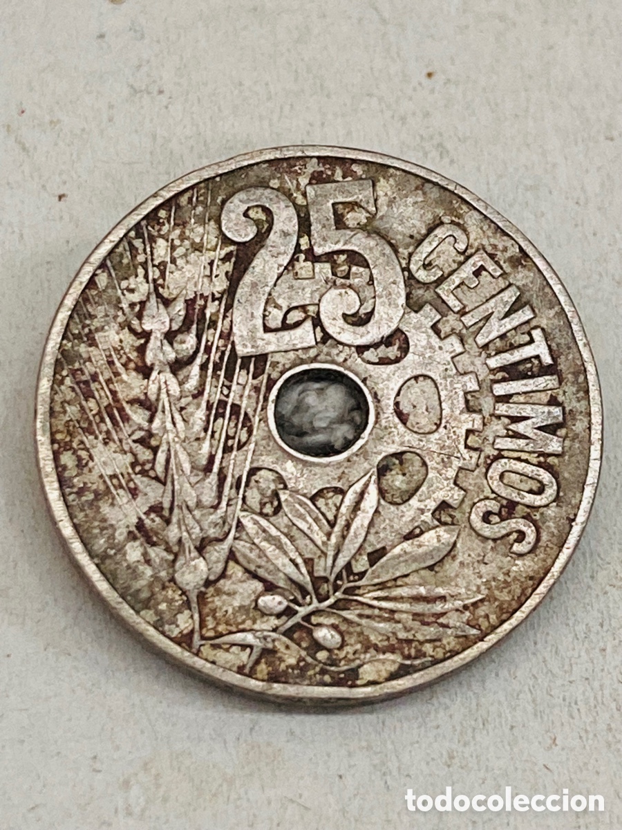 Monedas Rep&uacute;blica: Moneda de veinticinco c&eacute;ntimos 1934 - Foto 2