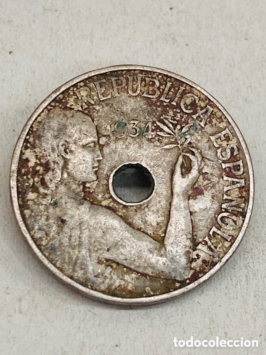 Monedas Rep&uacute;blica: Moneda de veinticinco c&eacute;ntimos 1934 - Foto 1