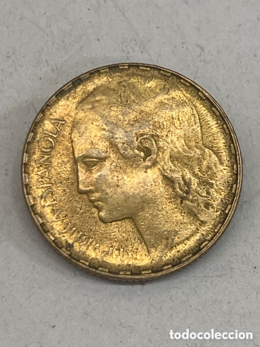 Monedas Rep&uacute;blica: Moneda de una peseta 1937 - Foto 2