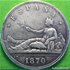 Monedas República: GOBIERNO PROVISIONAL - 1ª REPUBLICA, 5 PESETAS, 1870 * 18-70, AG. Lote 403026969