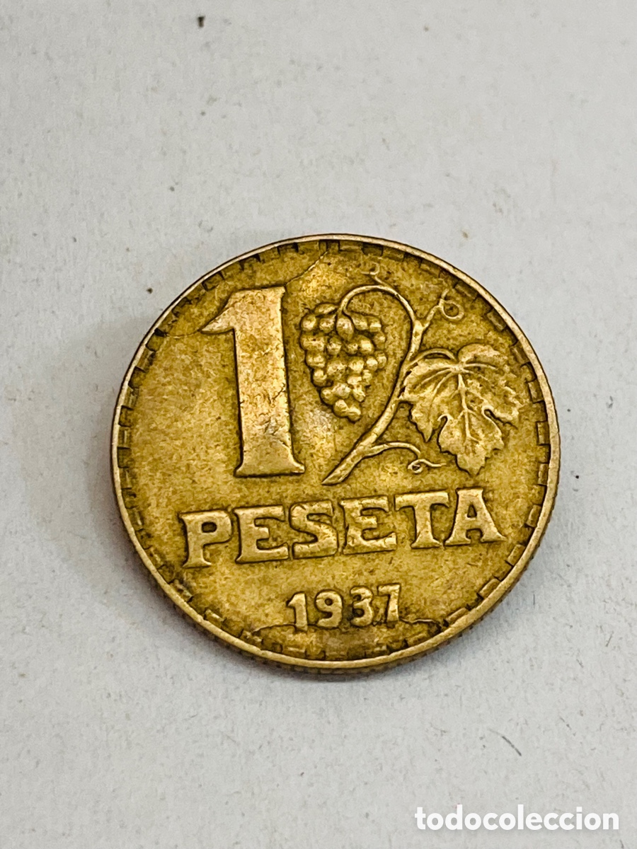 Monedas Rep&uacute;blica: Moneda de una peseta 1937 - Foto 1