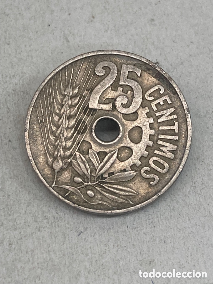 Monedas Rep&uacute;blica: Moneda de veinticinco c&eacute;ntimos 1934 - Foto 1