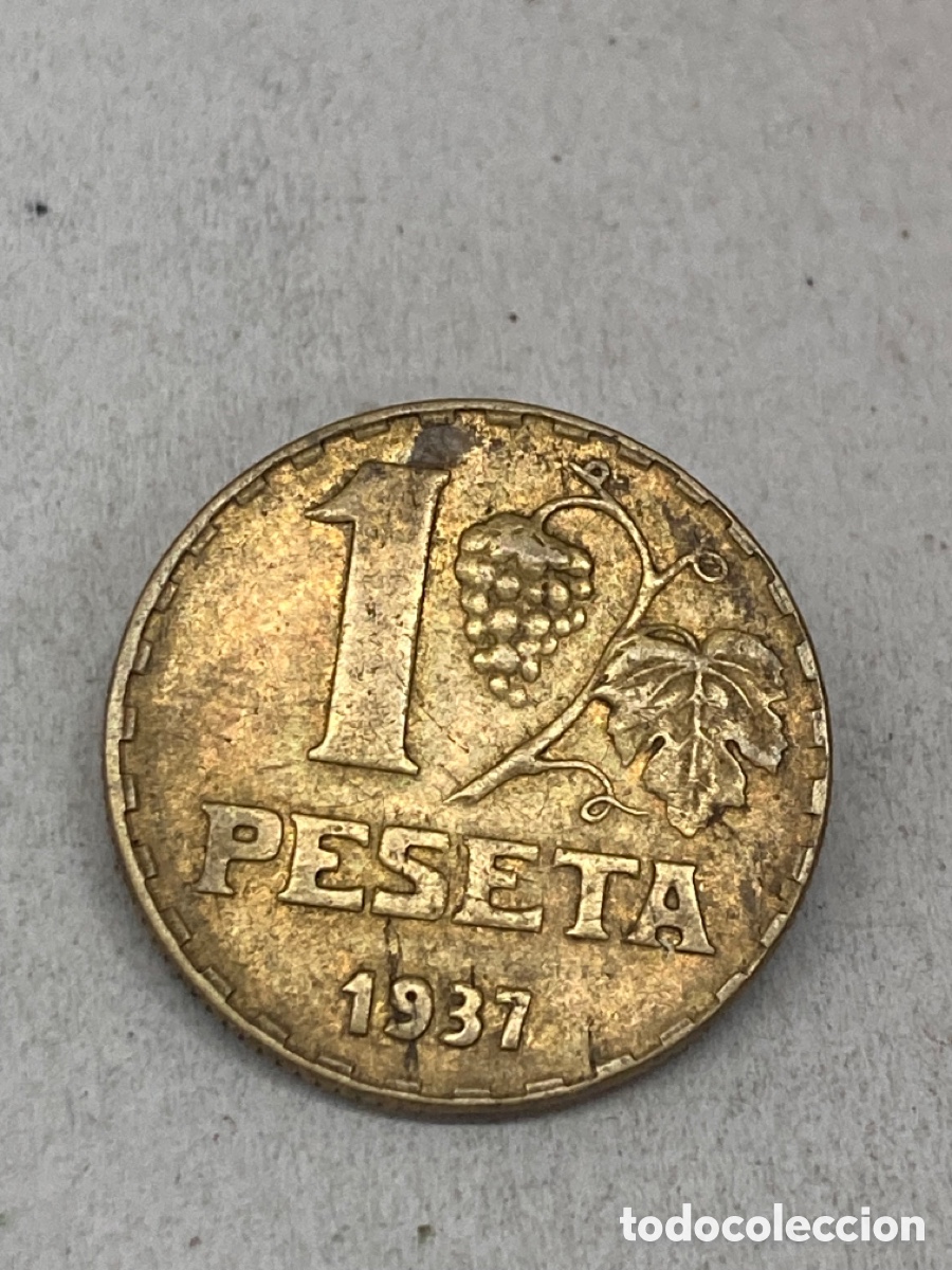 Monedas Rep&uacute;blica: Moneda de una peseta 1937 - Foto 1
