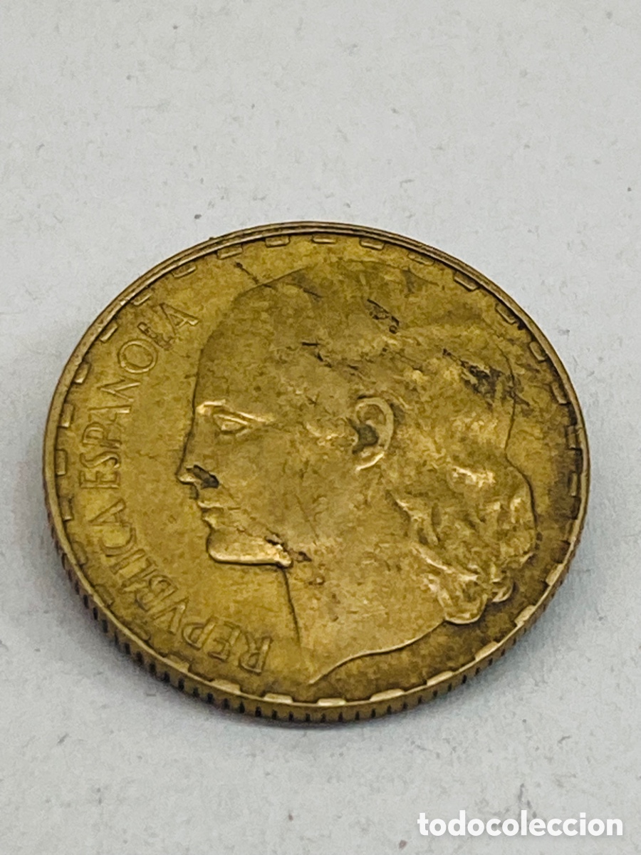 Monedas Rep&uacute;blica: Moneda de una peseta 1937 - Foto 2