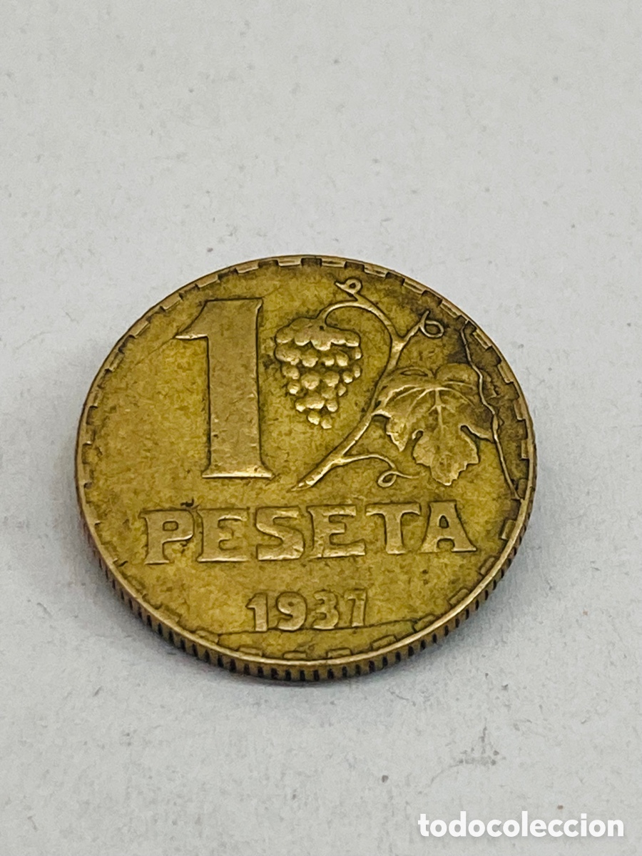 Monedas Rep&uacute;blica: Moneda de una peseta 1937 - Foto 1