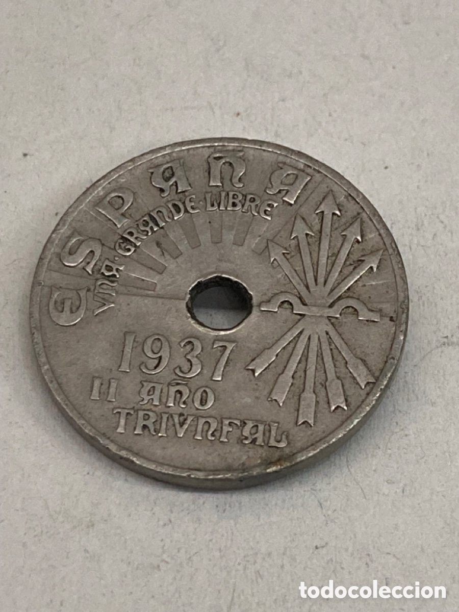 Monedas Rep&uacute;blica: Moneda de veinticinco c&eacute;ntimos 1937 - Foto 1