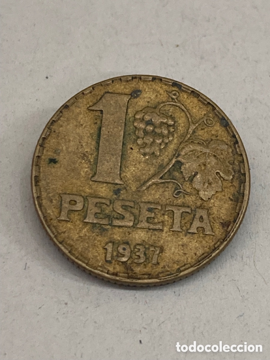 Monedas Rep&uacute;blica: Moneda de una peseta 1937 - Foto 1