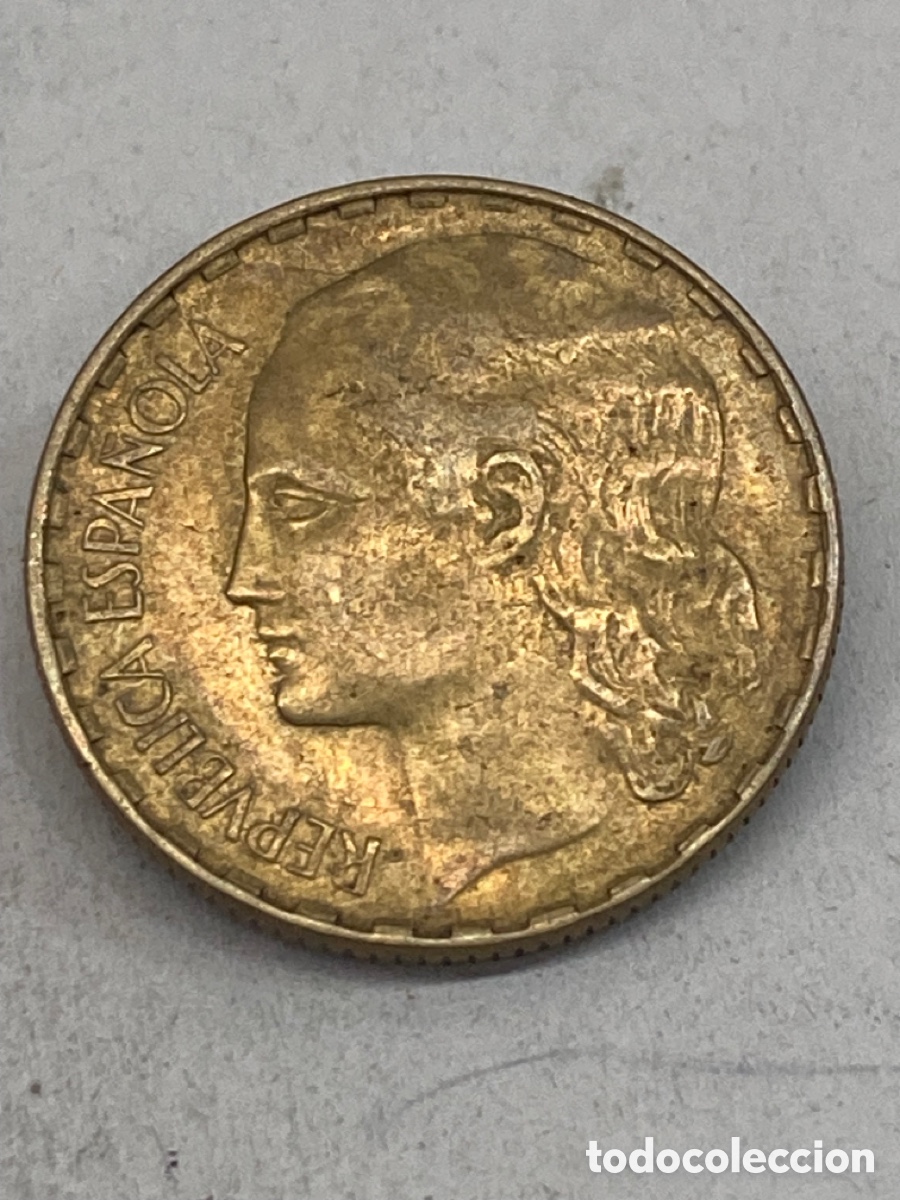 Monedas Rep&uacute;blica: Moneda de una peseta 1937 - Foto 2