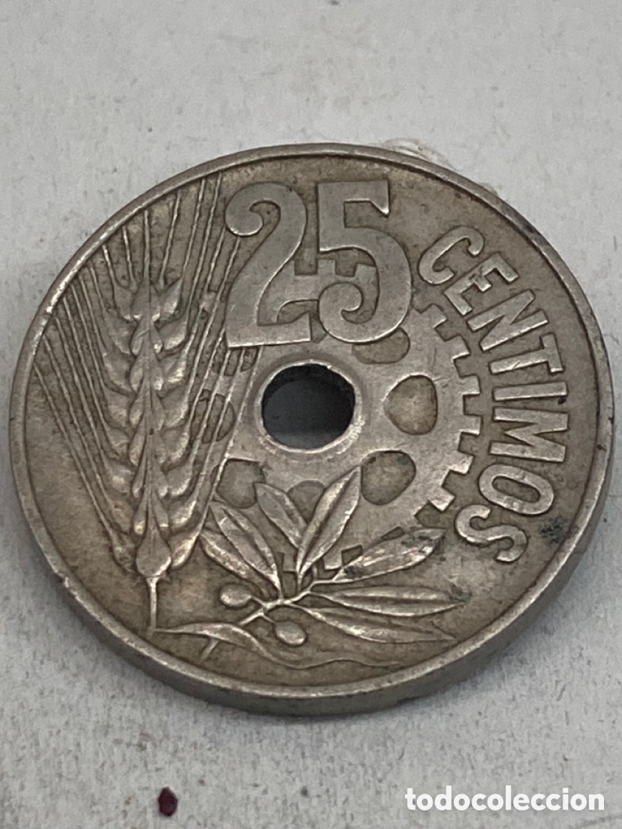 Monedas Rep&uacute;blica: Moneda veinticinco c&eacute;ntimos 1934 - Foto 2