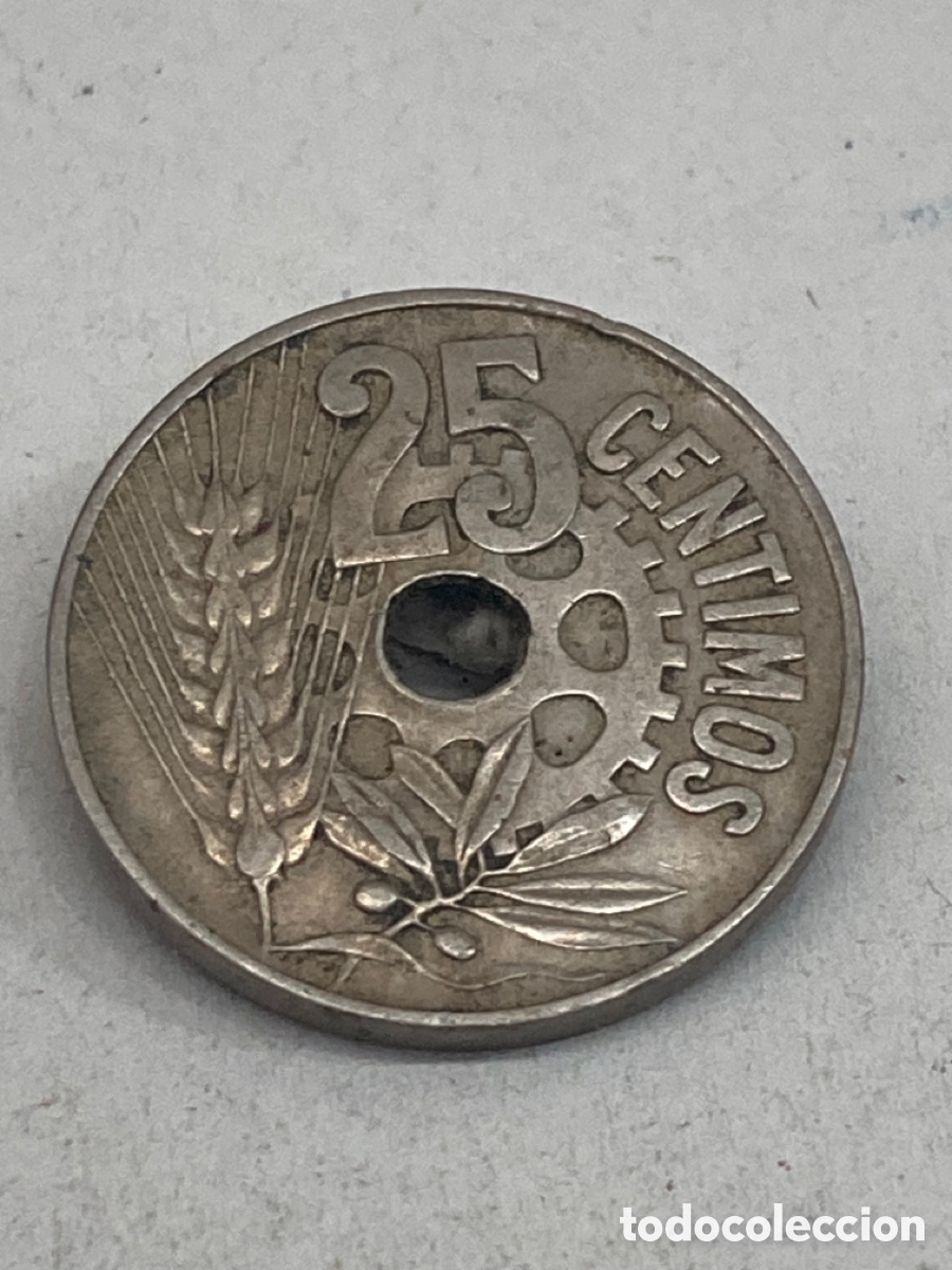 Monedas Rep&uacute;blica: Moneda de veinticinco c&eacute;ntimos 1934 - Foto 2