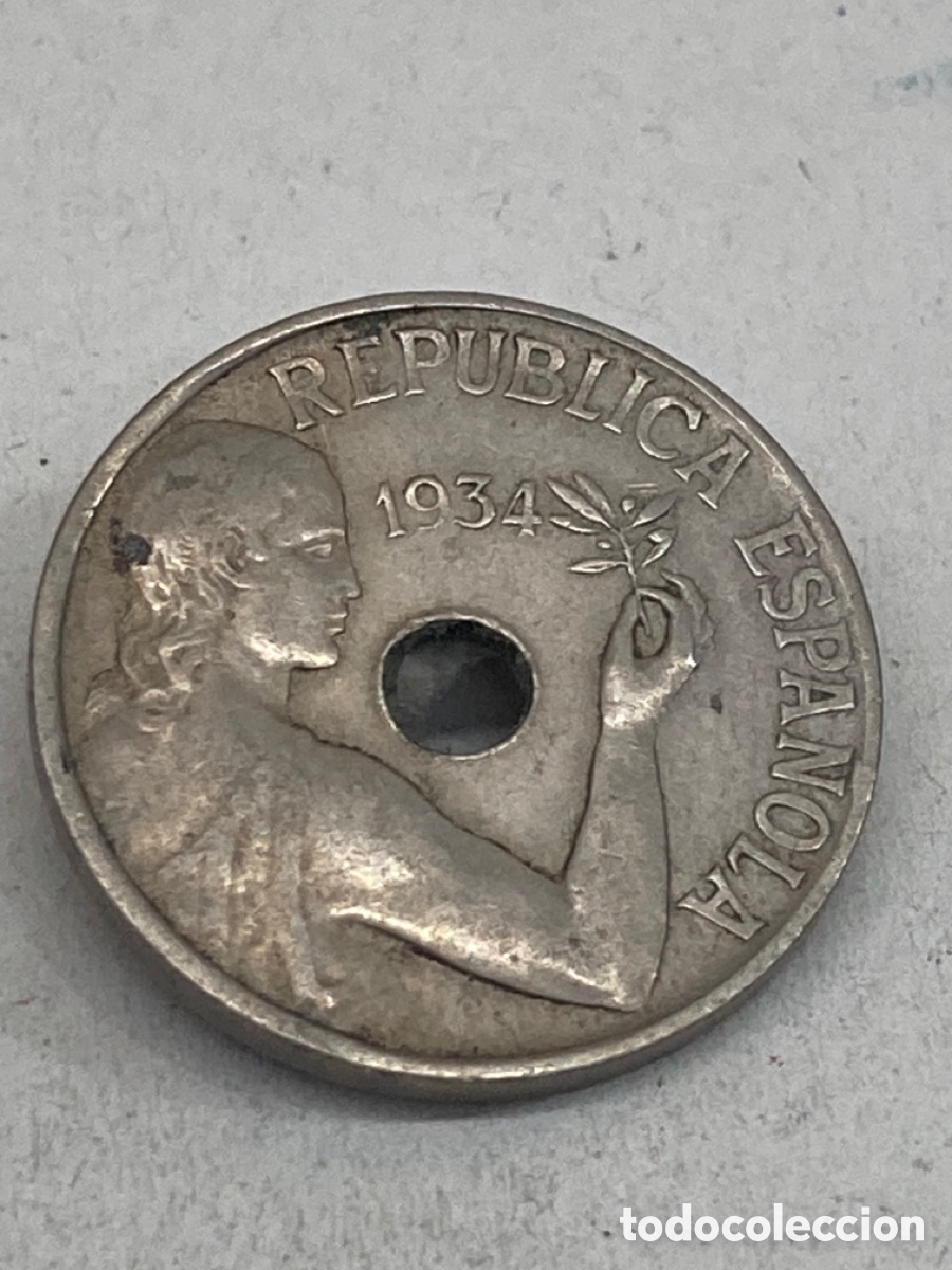 Monedas Rep&uacute;blica: Moneda de veinticinco c&eacute;ntimos 1934 - Foto 1
