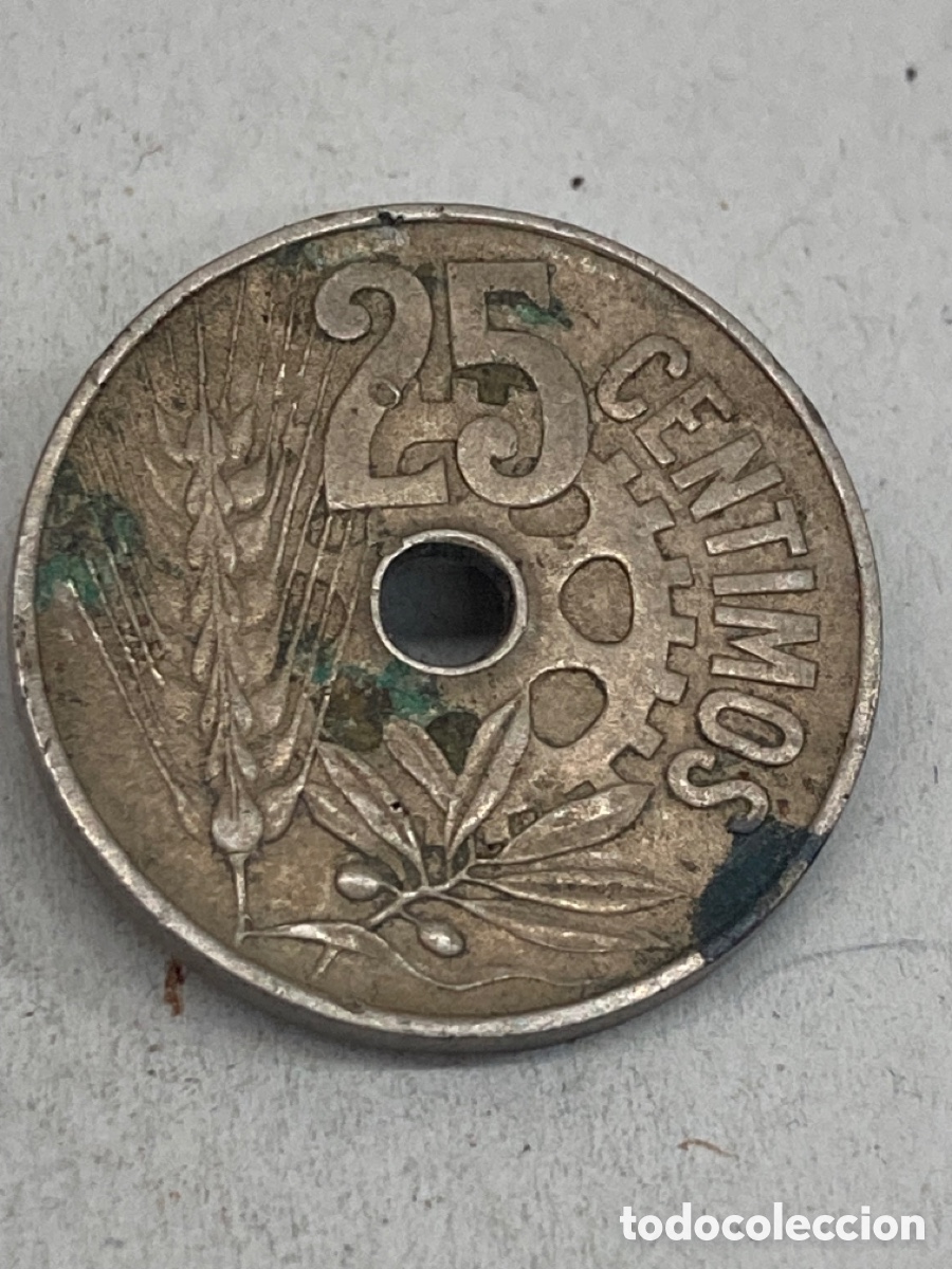 Monedas Rep&uacute;blica: Moneda de veinticinco c&eacute;ntimos 1934 - Foto 2
