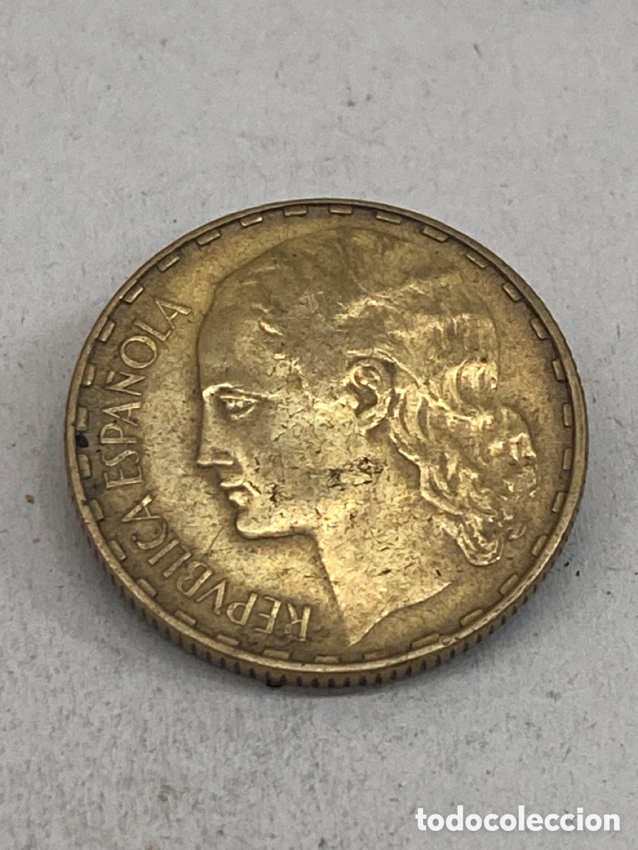 Monedas Rep&uacute;blica: Moneda de una peseta 1937 - Foto 2