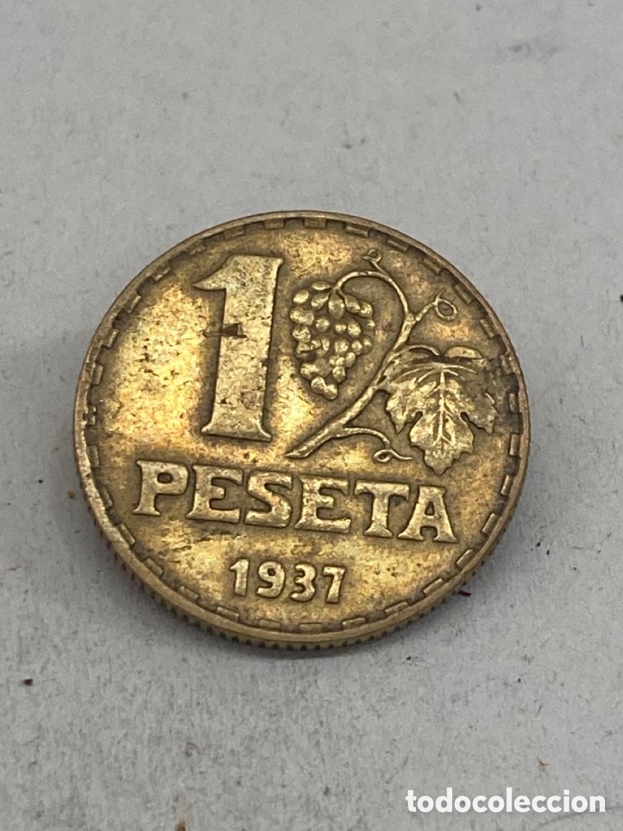 Monedas Rep&uacute;blica: Moneda de una peseta 1937 - Foto 1
