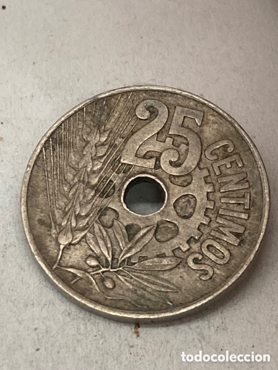 Monedas Rep&uacute;blica: Moneda de veinticinco c&eacute;ntimos 1934 - Foto 2