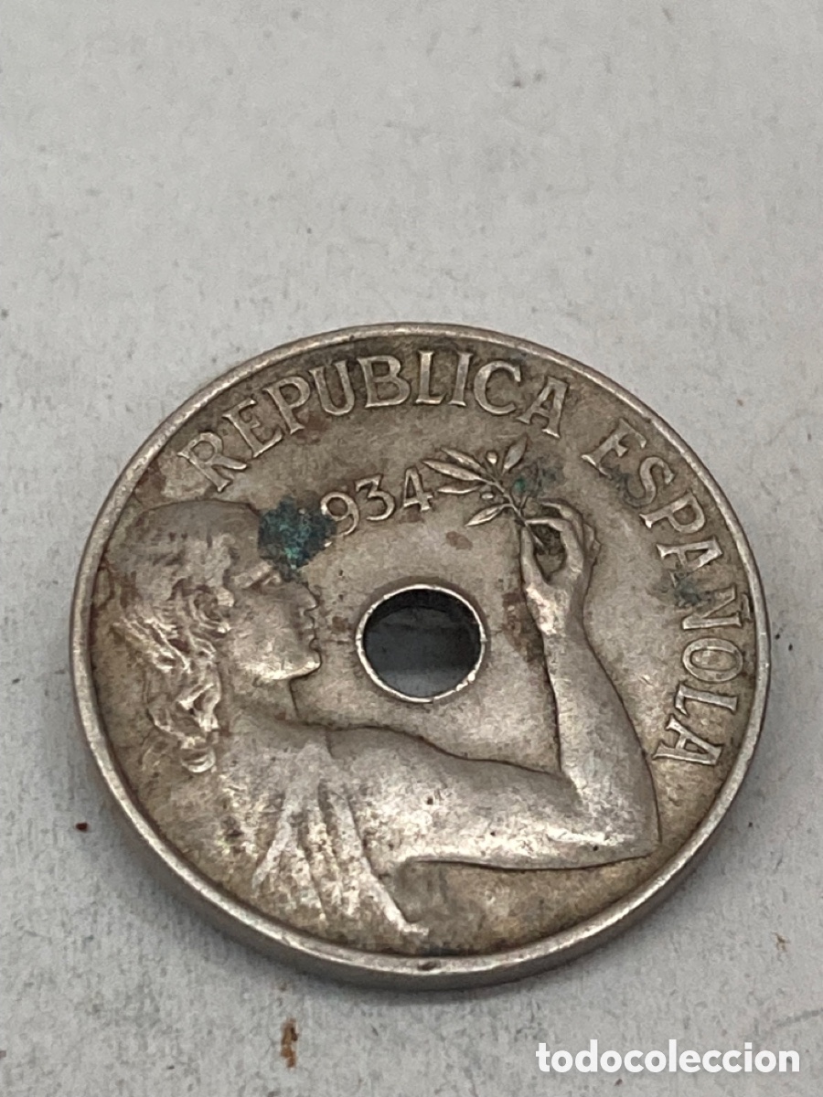Monedas Rep&uacute;blica: Moneda de veinticinco c&eacute;ntimos 1934 - Foto 1