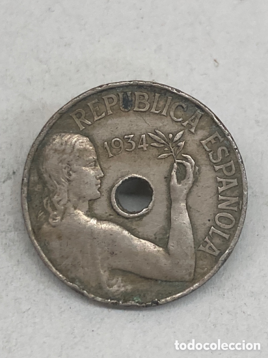 Monedas Rep&uacute;blica: Moneda de 25 C&eacute;ntimos 1934/MM1 - Foto 1