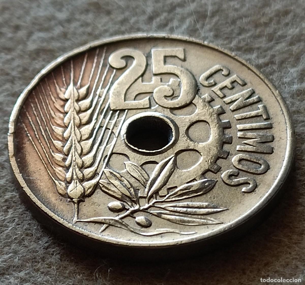 Monedas Rep&uacute;blica: 25 c&eacute;ntimos 1934 - Foto 2