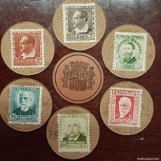 Monedas República: LOTE DE 6 CARTONES MONEDA CON SELLOS DE 1932, PERSONAJES REPUBLICANOS,CON 2, 5,10, 15, 30 Y 60 CTS.