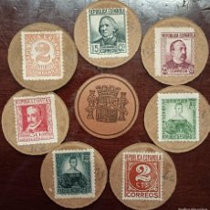 Monedas República: LOTE DE 7 CARTONES MONEDA CON SELLOS DE 1933-35, PERSONAJES REPUBLICANOS CON 2,10,15,25 Y 30 CTS.