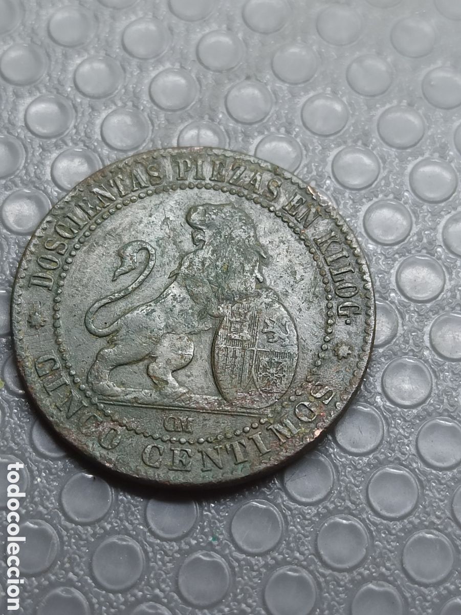 Monedas Rep&uacute;blica: Moneda de 5 c&eacute;ntimos 1870 en buenas condiciones - Foto 3