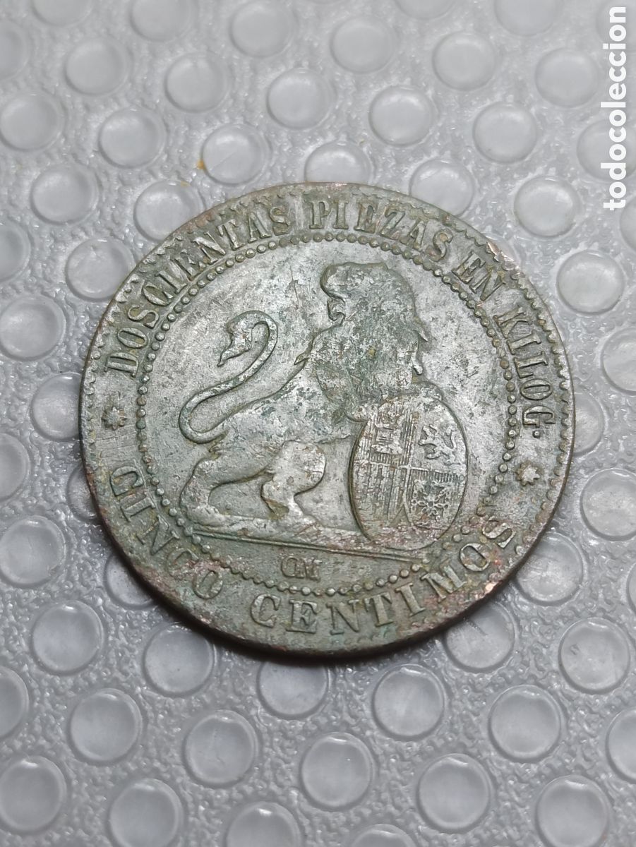 Monedas Rep&uacute;blica: Moneda de 5 c&eacute;ntimos 1870 en buenas condiciones - Foto 5