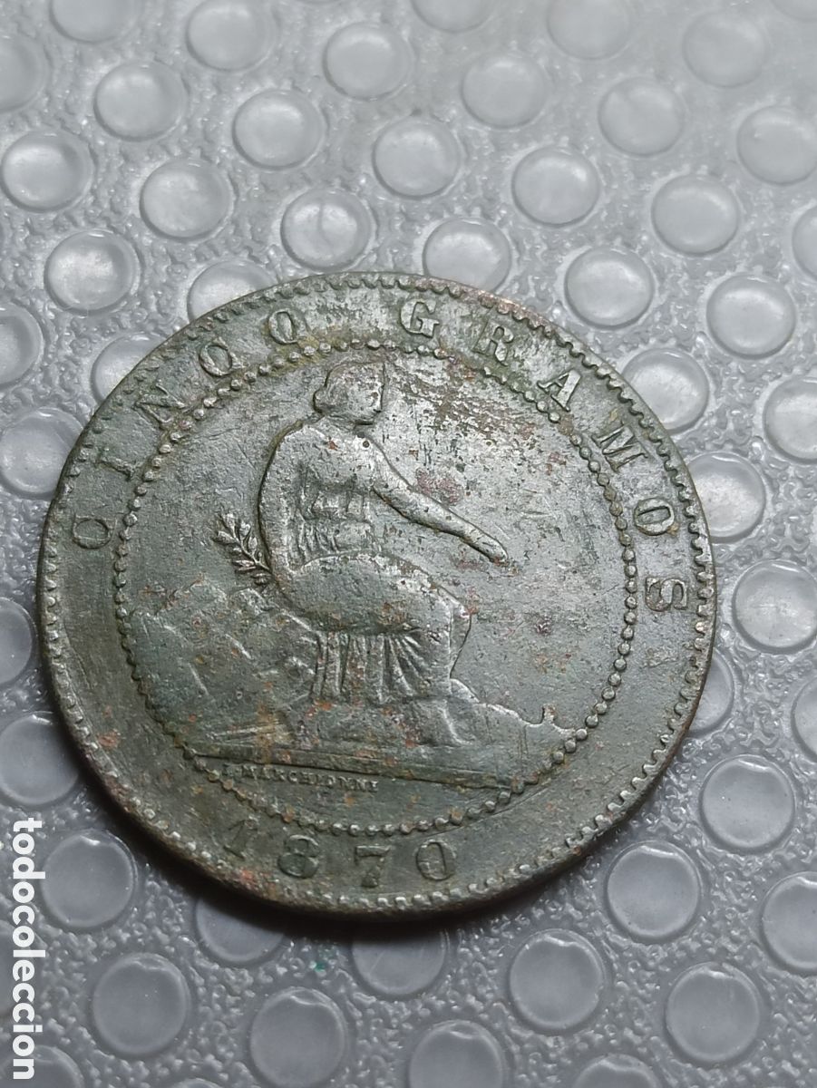 Monedas Rep&uacute;blica: Moneda de 5 c&eacute;ntimos 1870 en buenas condiciones - Foto 1