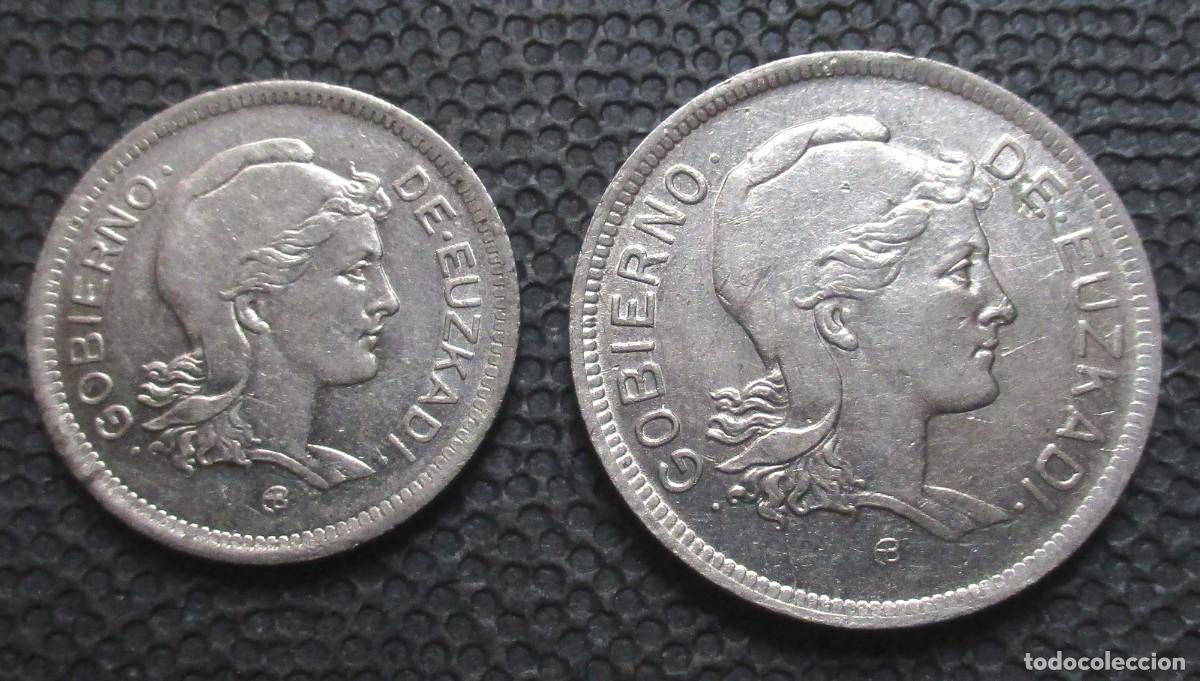 Monedas Rep&uacute;blica: GOBIERNO DE EUZKADI -1 PTA + 2 PTAS 1937- REF.2 - Foto 1