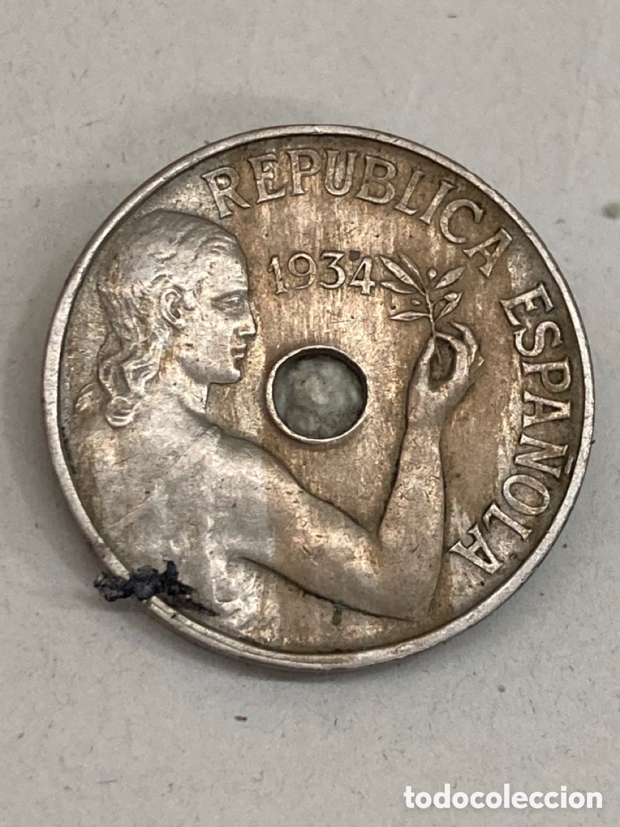 Monedas Rep&uacute;blica: Moneda 25 c&eacute;ntimos 1934 L35 - Foto 1