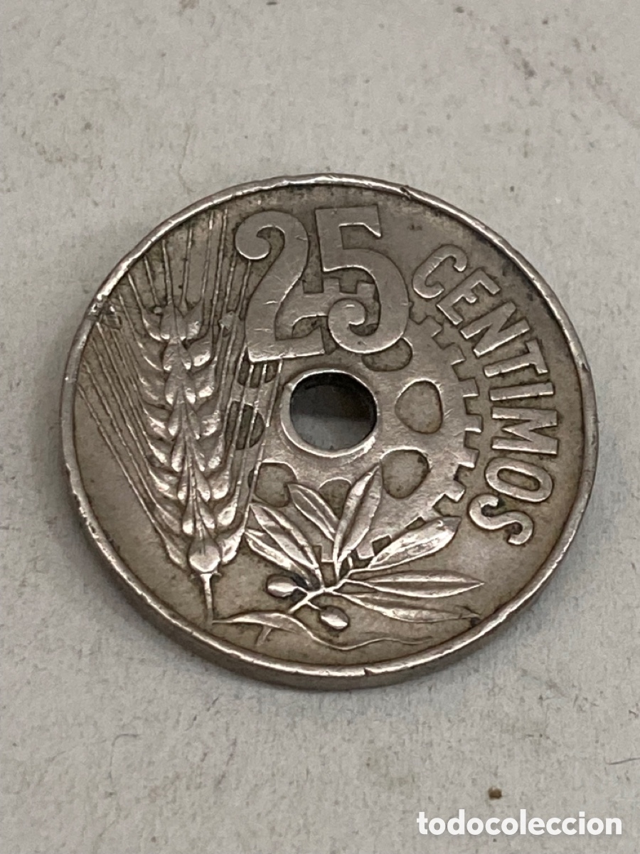 Monedas Rep&uacute;blica: Moneda 25 c&eacute;ntimos 1935 rep&uacute;blica X29 - Foto 2